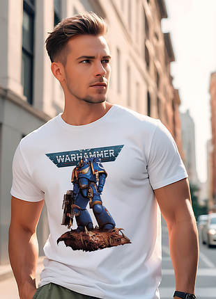 Футболка чоловіча з оригінальним принтом написом "warhammer space marine" push it