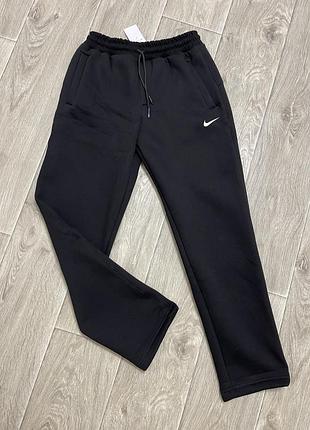 Теплі спортивні штани однотонні чоловічі nike тринитка на флісі чорні якісні брюки xl xxl 3xl 4xl 5xl зима турція 50 52 54 56 58 60