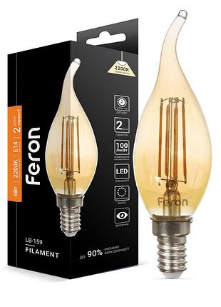 Светодиодная лампа feron filament lb-159 6вт e14 2200k свеча на ветру