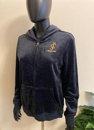 Велюровий зіп-худі зі стразами juicy couture (чорний, оригінал)