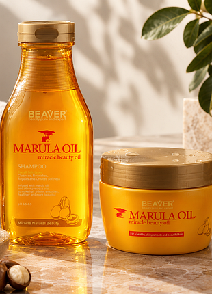 Питательный набор beaver marula oil: шампунь 350 мл + маска 250 мл