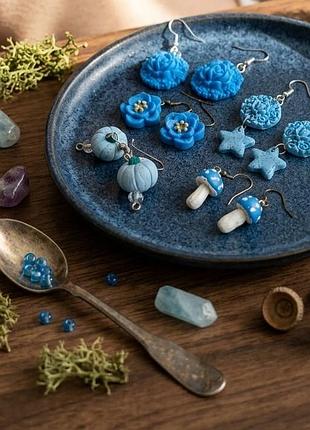 Сережки блакитний вайб ,блакитна мрія,обери свої)гарбузики,гриби ,квіти