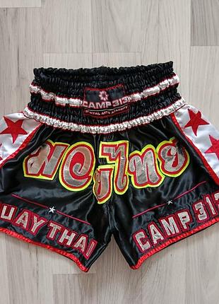 Черные сатиновые шорты для тайского бокса (муай-тай) muay thai camp 313 mma единоборства