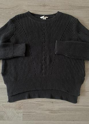 Стильний вʼязаний светр графітового кольору з розрізами по боках h&m розмір м