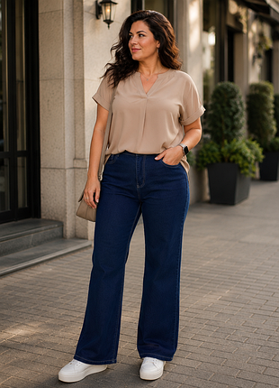 Р. 46-48/m-l женские джинсы трубы (wide leg) глубокого темно-синего цвета с высокой посадкой
