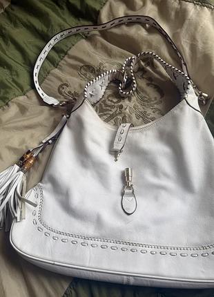 Сумка жіноча gucci bamboo jackie хобо, біла, шкіряна
