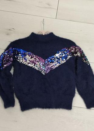 Светр для дівчинки zara теплий з паєтками синій