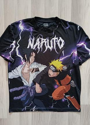 Футболка с полномасштабным аниме-принтом из серии «наруто» (naruto shippuden), на которой изображены наруто и саске
