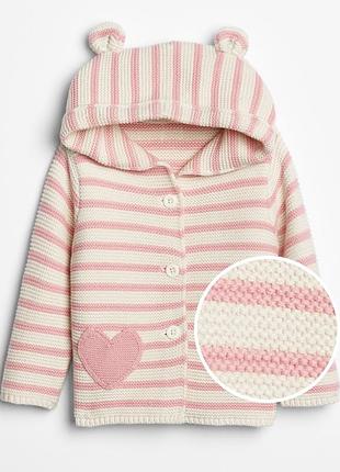 Кардиган для дівчаток gap pink stripe heart garter hoodie cardigan в смужку з вушками