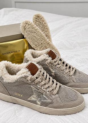 Кеди зимові бежеві хутро жіночі ggdb golden goose голден балстар ballstar
