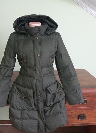 Продам зимнее пуховое пальто (пуховик) per una (marks &amp; spencer) цвет хаки / оливковый s