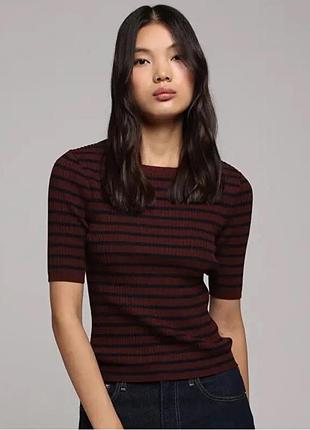 Тонкий джемпер в полоску в рубчик uniqlo, размер l 100% шерсть