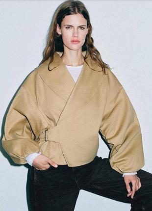 Жіноча коротка куртка жакет тренч з бавовняної пряжі zara
