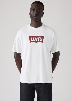 Мужская футболка levi's relaxed vintage batwing graphic 000ry0000 - белая с красным логотипом, 100% хлопок. оригинал.