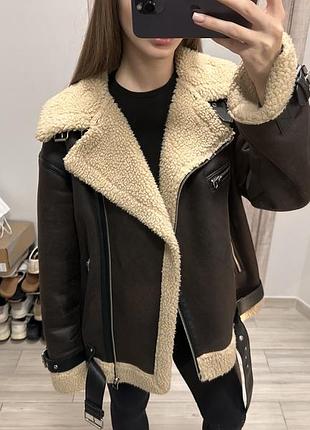 Дубленка zara в коричневом цвете