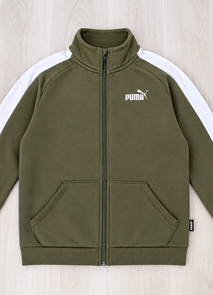 Спортивная кофта олимпийка puma (оригинал)/ худи на молнии оливкового цвета