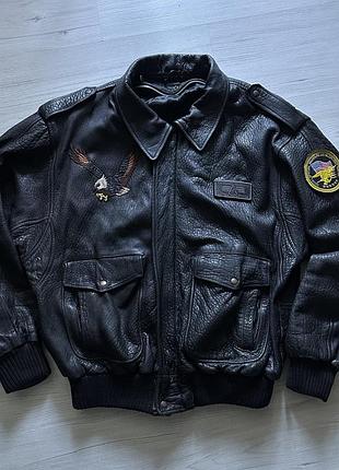 Вінтажна шкіряна куртка-бомбер / пілот (авіатор) в стилі us navy / avirex alpha industries