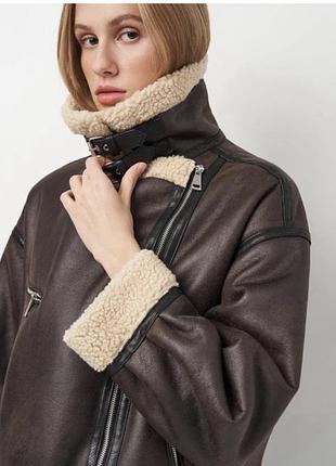 Дубленка zara оригинал в темно коричневом цвете