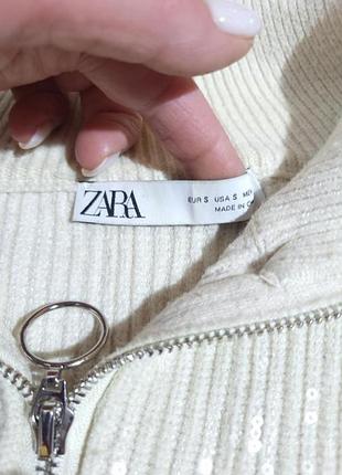 Zara білий в'язаний светр з високим коміром на блискавці пуловер джемпер худи толстовка 8
