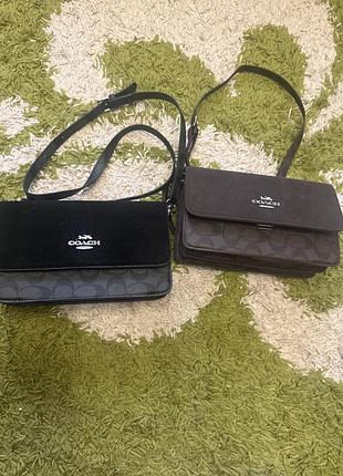 Сумка жіноча coach через плече, чорна та коричнева