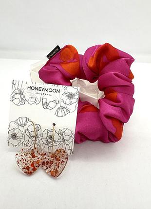 🎁 мини подарочный сет: резинка-скранч из искусственного шелка и серьги honeymoon_es