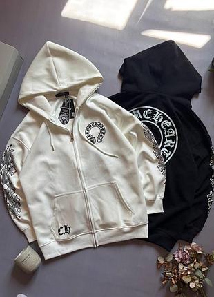 Чоловіче худі chrome hearts на блискавці, чорне та біле