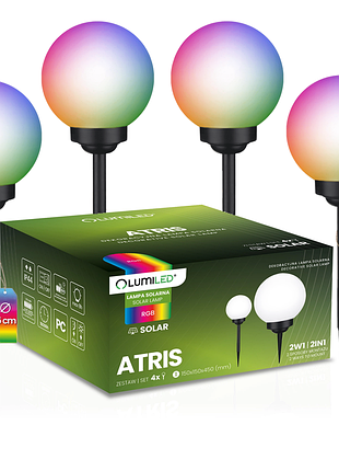Набор 4 шт led шаров 15 см lumiled atris: садовые светильники на солнечной батарее с rgb подсветкой, грунтовые