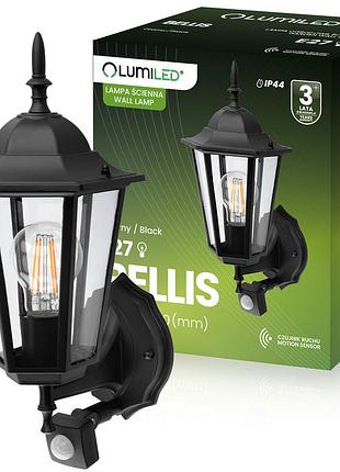 Настінний світильник lumiled bellis ретро чорний мат з датчиком руху, ip44, e27