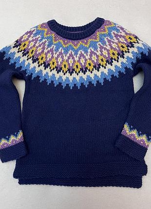 Детский вязаный свитер на девочкуджемпер mini boden (sample) с орнаментом 5-6 лет