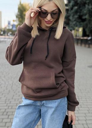 Женское теплое худи утепленное на флисе кофта батник с капюшоном зима