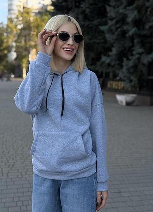 Женское теплое худи утепленное на флисе кофта батник с капюшоном зима