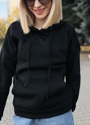 Женское теплое худи утепленное на флисе кофта батник с капюшоном зима