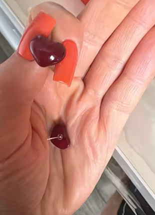 Сережки серце сердечки бордо червоні💌❤️‍🔥🍀 3