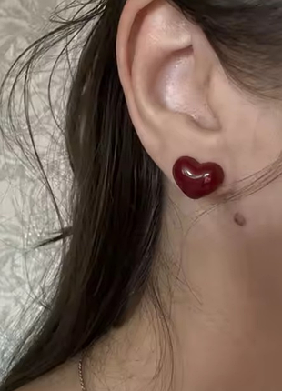 Сережки серце сердечки бордо червоні💌❤️‍🔥🍀 4