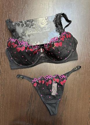 Комплект жіночої білизни victoria's secret, чорний, 80d/36d+s