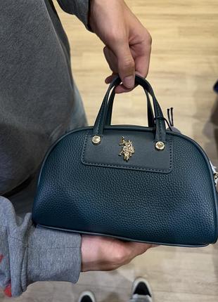 Сумка жіноча polo ralph lauren темно-зелена шкіряна