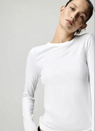 Лонгслів трикотажний бавовняний по фігурі білий молочний h&m xs, s