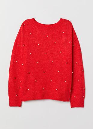 Светр жіночий h&m червоний оверсайз светр з перлинами хл