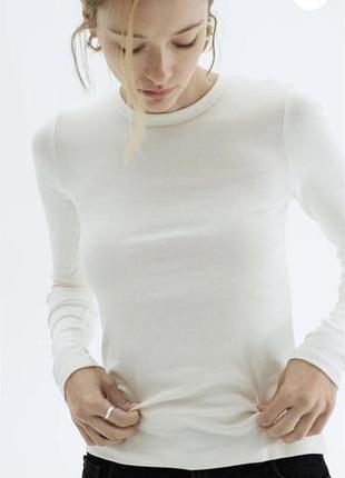 Лонгслів трикотажний бавовняний по фігурі білий молочний h&m xs, s