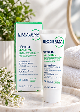 Крем для обличчя bioderma sébium sensitive для чутливої та ослабленої шкіри, схильної до акне, 30 мл