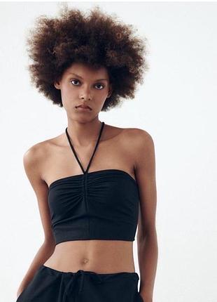 Zara жіночий легкий кроп топ бандо із завʼязкою халтер на шиї