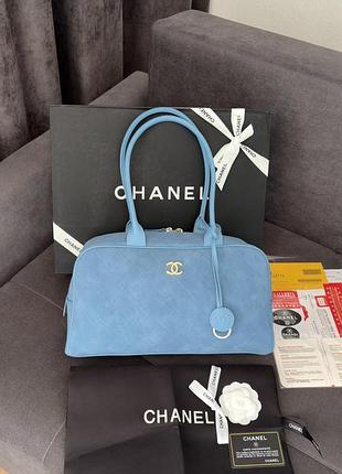Замшева люкс сумка ch@////n₴l large bowling bag blue