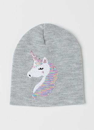 Шапка h&amp;m единорог пайетки размер 4-8 лет