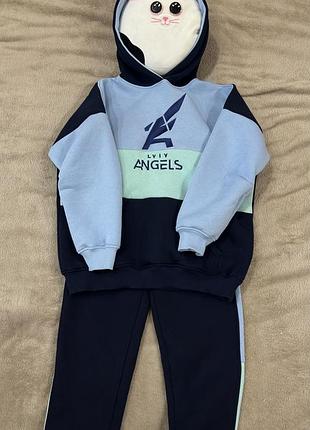 Спортивний костюм для дівчинки lvivangels утеплений синій з блакитним 122 розмір