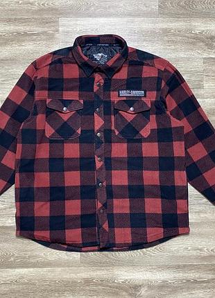 Harley-davidson men's h-d plaid fleece shirt jacket black red size xl - xxl