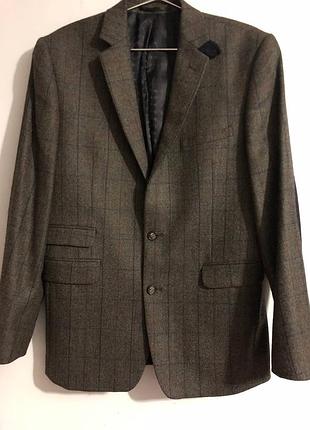 Шерстяний твідовий піджак blazer з налокітниками (100% pure new woolmark, uk 40 / l)