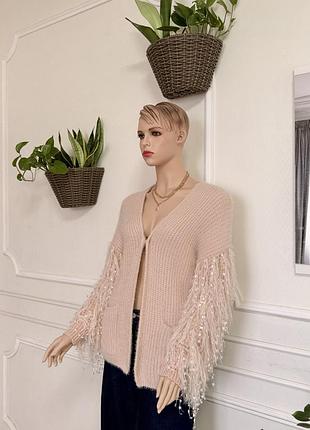 Кардиган жіночий теплий з бахромою рожевий