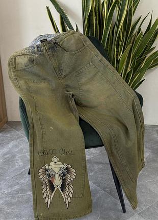 Чоловічі джинси ed hardy, оливкового кольору, розмір w32 (арт.02070)