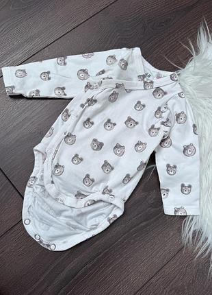 Білий боді на запах для новонароджених хлопчика 50 см з ведмедиками h&m