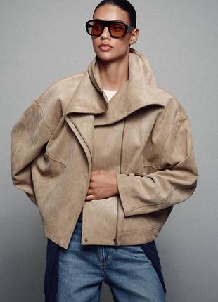 Жіноча куртка бомбер з штучної шкіри zara